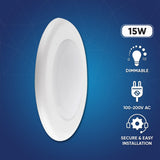 6" LED Disk Downlight, 15W, 5CCT Changeable: 2700K/3000K/3500K/4000K/5000K, 120V AC, Damp Location