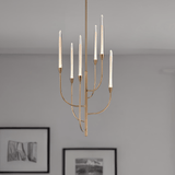 6 LED Lights Farmhouse Candle Chandeliers Satin Brass Finish Hardware with Hand Made Crystal - 20”D x 41“H