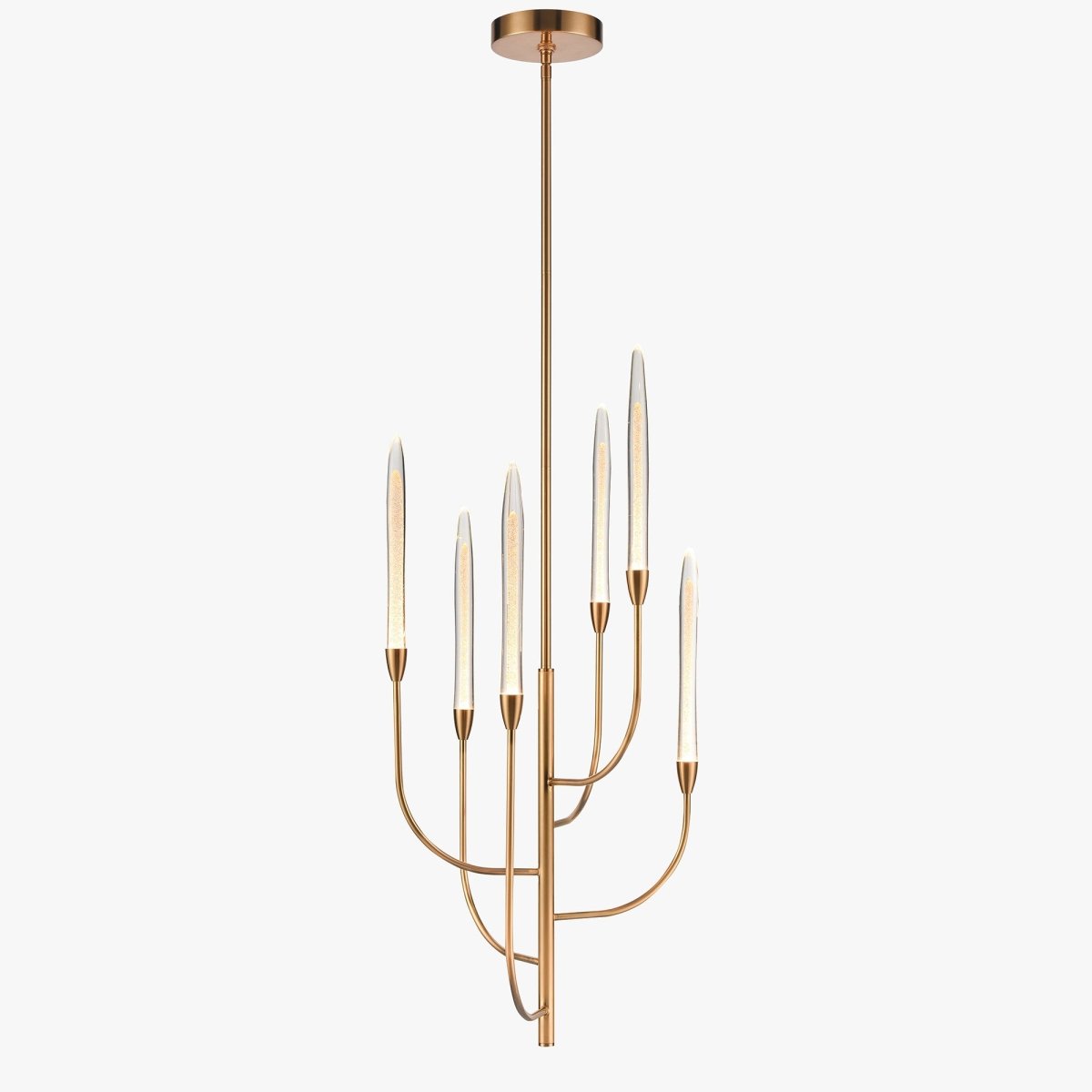 6 LED Lights Farmhouse Candle Chandeliers Satin Brass Finish Hardware with Hand Made Crystal - 20”D x 41“H