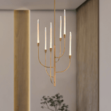 6 LED Lights Farmhouse Candle Chandeliers Satin Brass Finish Hardware with Hand Made Crystal - 20”D x 41“H