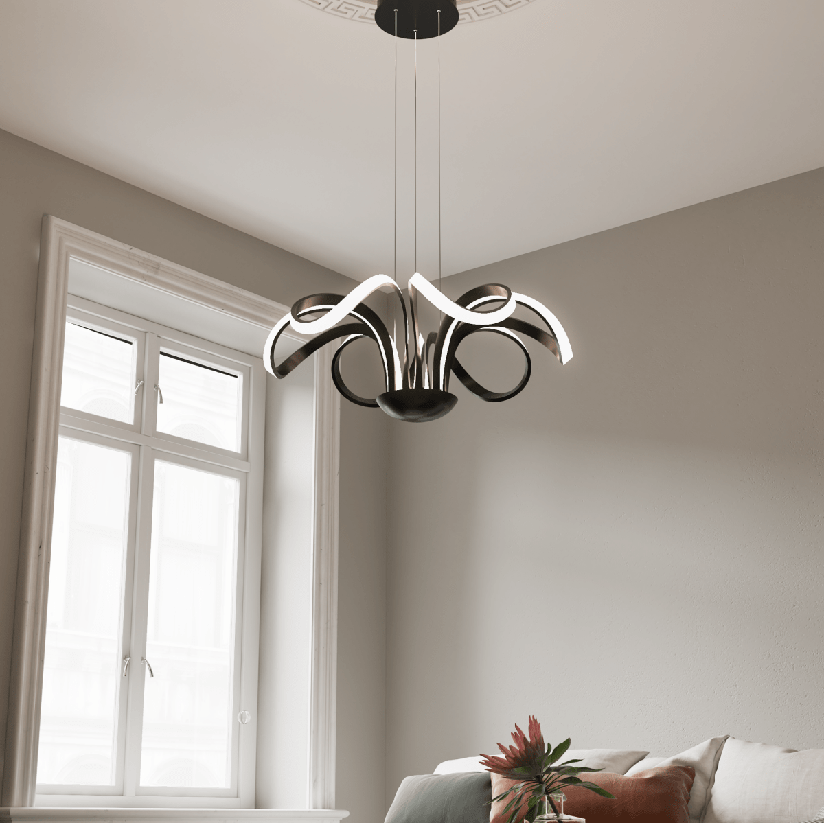 6-Light 30" Wide Modern/Contemporary Cage LED Chandelier Ceiling Light, 70W, 3000K, 3500LM, Adjustable Height