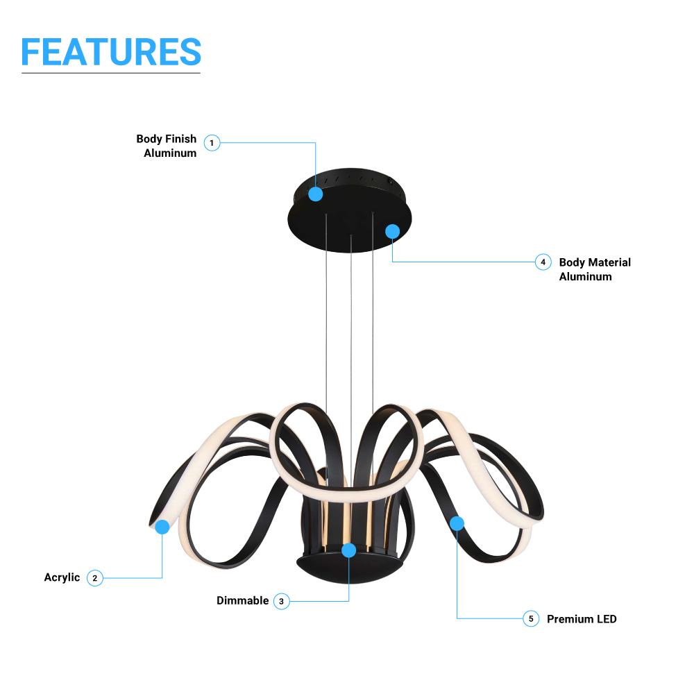 6-Light 30" Wide Modern/Contemporary Cage LED Chandelier Ceiling Light, 70W, 3000K, 3500LM, Adjustable Height