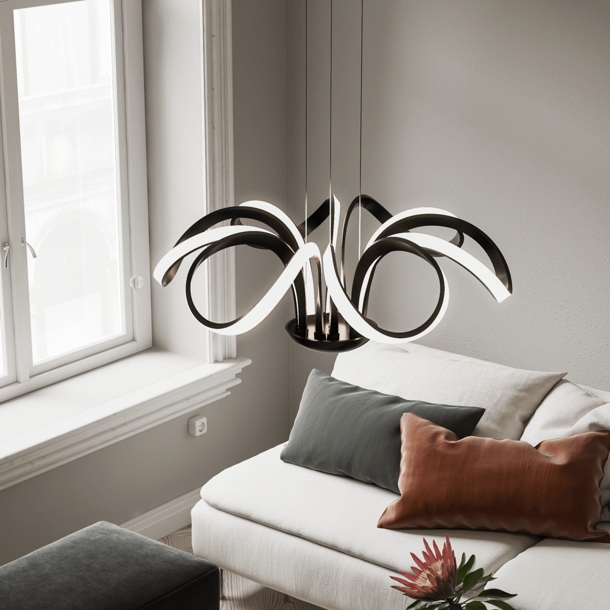 6-Light 30" Wide Modern/Contemporary Cage LED Chandelier Ceiling Light, 70W, 3000K, 3500LM, Adjustable Height
