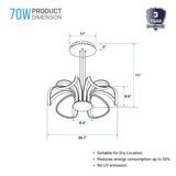 6-Light 30" Wide Modern/Contemporary Cage LED Chandelier Ceiling Light, 70W, 3000K, 3500LM, Adjustable Height