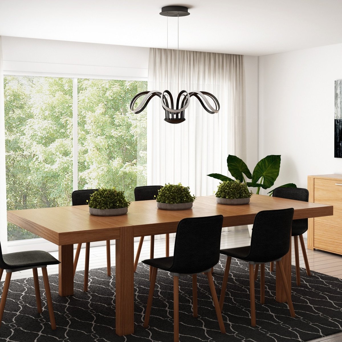 6-Light 30" Wide Modern/Contemporary Cage LED Chandelier Ceiling Light, 70W, 3000K, 3500LM, Adjustable Height