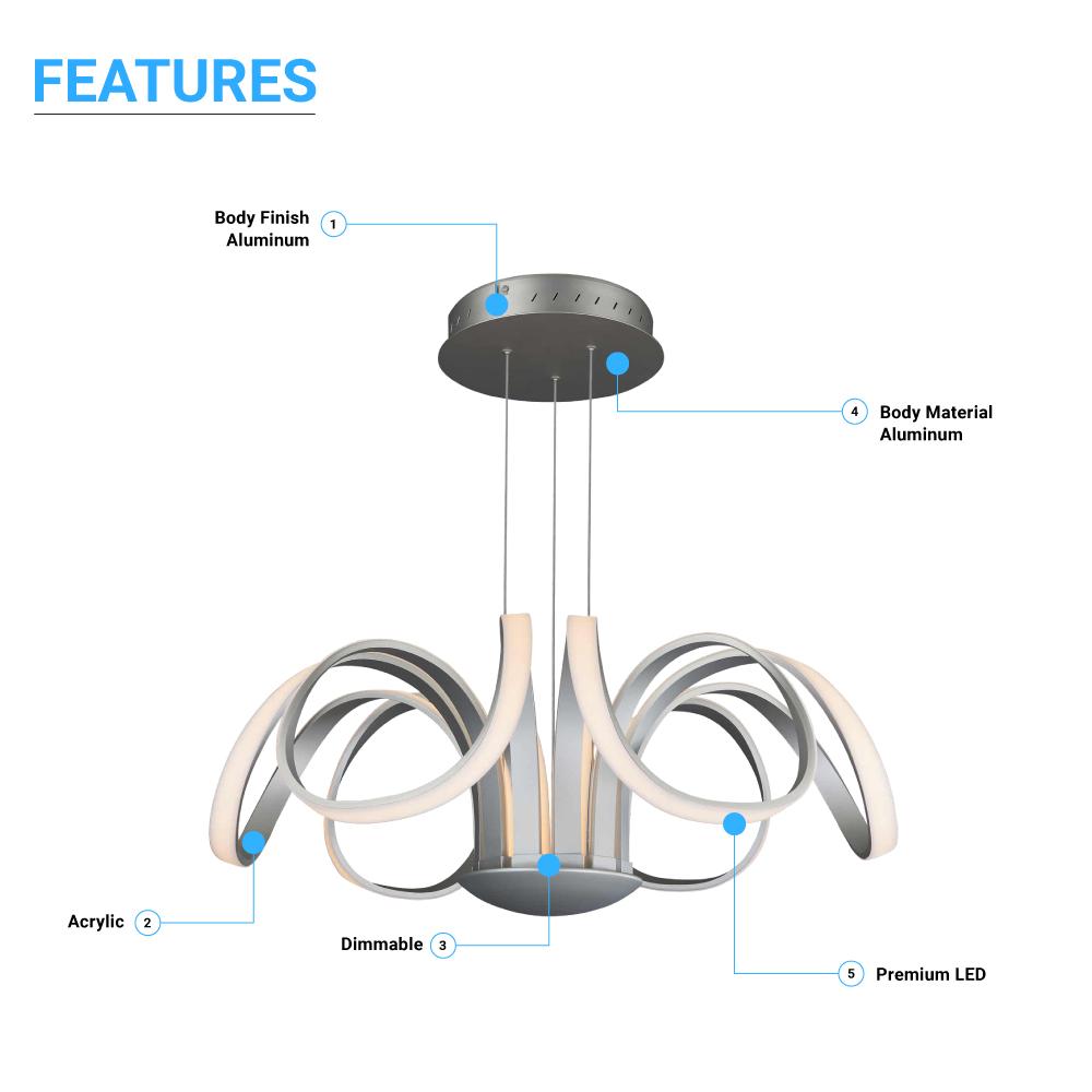 6-Light 30" Wide Modern/Contemporary Cage LED Chandelier Ceiling Light, 70W, 3000K, 3500LM, Adjustable Height