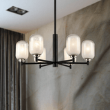 6-Light Black Finish Chandelier Light with Snow Glass, E12 Base, Diam 24" Height 10", 120V, Bulb Type B10, Socket type E12, Max wattage Per Socket 60W