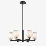 6-Light Black Finish Chandelier Light with Snow Glass, E12 Base, Diam 24" Height 10", 120V, Bulb Type B10, Socket type E12, Max wattage Per Socket 60W