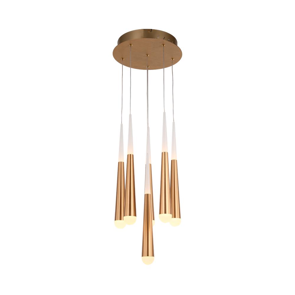 6-Light Chandelier, Brushed Gold Finish, 42W, 3000K, 2100LM, Dimmable, Chandelier Dining Light Living Room Lighting Kitchen Island