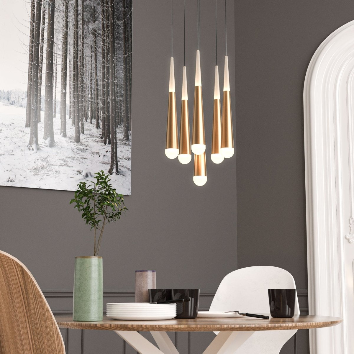 6-Light Chandelier, Brushed Gold Finish, 42W, 3000K, 2100LM, Dimmable, Chandelier Dining Light Living Room Lighting Kitchen Island