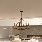 6-Light Farmhouse Chandelier, E12 Base, Matte black Finish Hardware with Nature Solid Ashwood - 26“D x 22”H