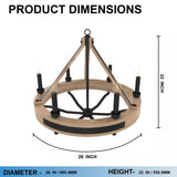 6-Light Farmhouse Chandelier, E12 Base, Matte black Finish Hardware with Nature Solid Ashwood - 26“D x 22”H