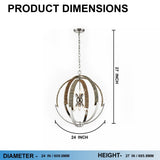 6-Light Polished Nickel Finish and Nature Gray Corn Leaf Rope Pendant Light, E12 Base - 24“D x 27”H