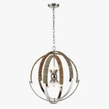 6-Light Polished Nickel Finish and Nature Gray Corn Leaf Rope Pendant Light, E12 Base - 24“D x 27”H