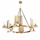 6-Light Ring Chandelier Ceiling Light In Brass Finish with Clear Glass, E12 Base, Width 28" Height 22", 120V, Bulb Type B10, Socket type E12, Max wattage Per Socket 60W