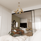 6-Light Ring Chandelier Ceiling Light In Brass Finish with Clear Glass, E12 Base, Width 28" Height 22", 120V, Bulb Type B10, Socket type E12, Max wattage Per Socket 60W