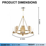 6-Light Ring Chandelier Ceiling Light In Brass Finish with Clear Glass, E12 Base, Width 28" Height 22", 120V, Bulb Type B10, Socket type E12, Max wattage Per Socket 60W