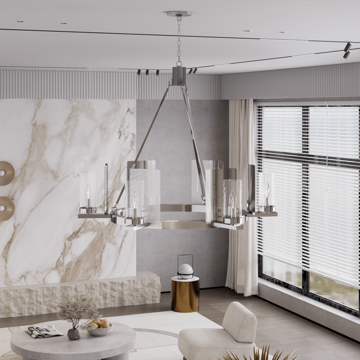 6-Light Ring Chandelier Ceiling Light In Chrome Finish with Clear Glass, E12 Base, 120V, Bulb Type B10, Socket type E12, Max wattage Per Socket 60W - 28“D x 22”H