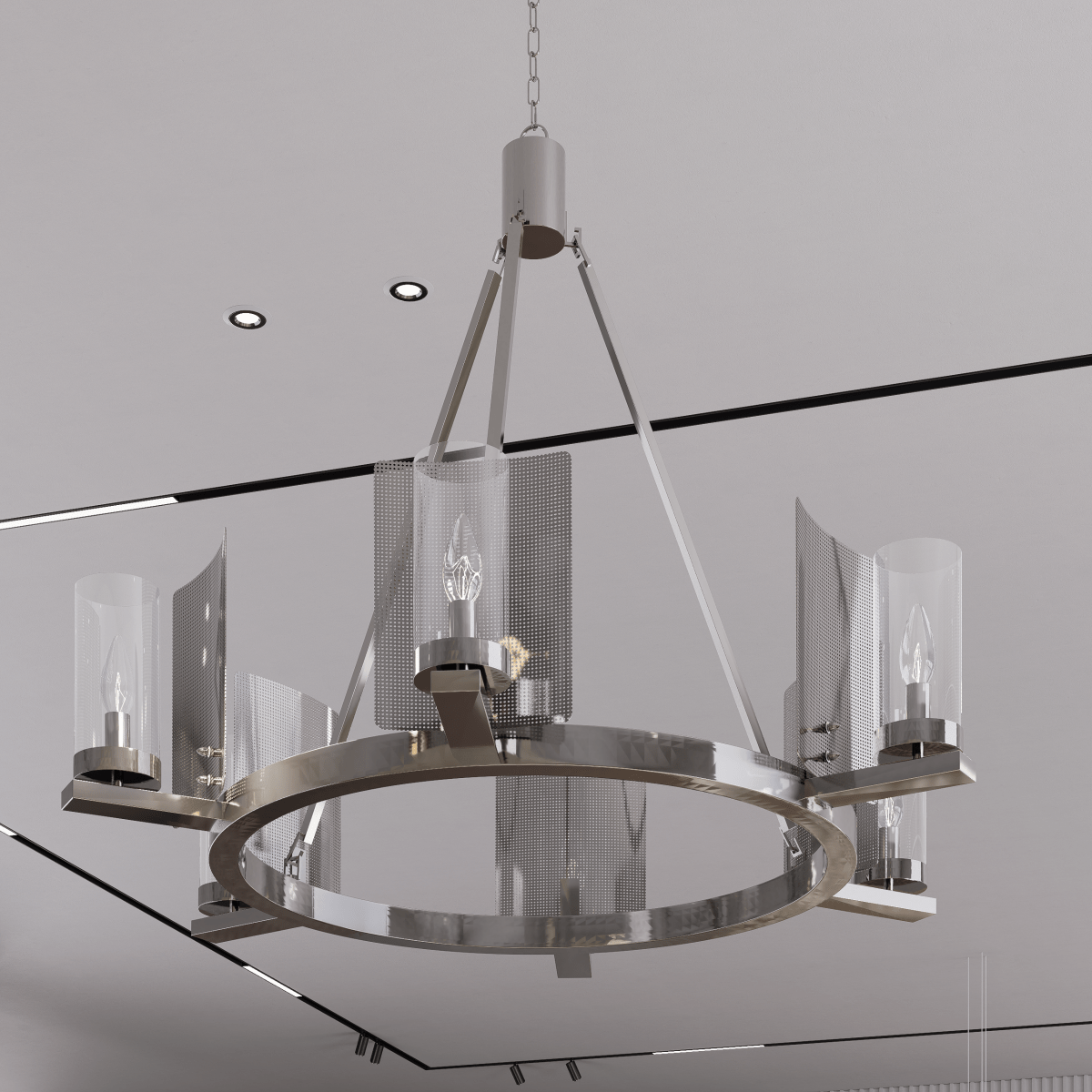 6-Light Ring Chandelier Ceiling Light In Chrome Finish with Clear Glass, E12 Base, 120V, Bulb Type B10, Socket type E12, Max wattage Per Socket 60W - 28“D x 22”H