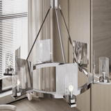 6-Light Ring Chandelier Ceiling Light In Chrome Finish with Clear Glass, E12 Base, 120V, Bulb Type B10, Socket type E12, Max wattage Per Socket 60W - 28“D x 22”H
