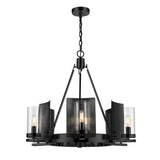 6-Light Ring Chandelier Ceiling Light In Matte Black Finish with Clear Glass, E12 Base, Diam 28" Height 22", 120V, Bulb Type B10, Socket type E12, Max wattage Per Socket 60W