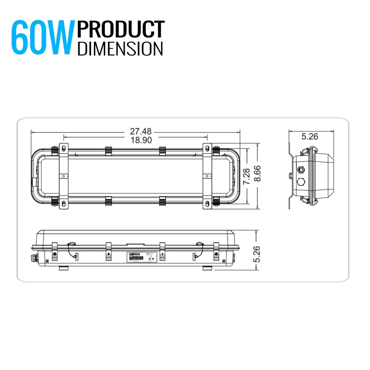 60 Watt 4FT LED Explosion Proof Vapor Proof Light, R Series, Dimmable, 5000K, 8400LM, AC100-277V, IP66, Hazardous Location Lighting Fixtures