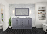 Dukes 60" Dark Grey Double Vanity, White Quartz Top, White Square Sinks and 58" Mirror