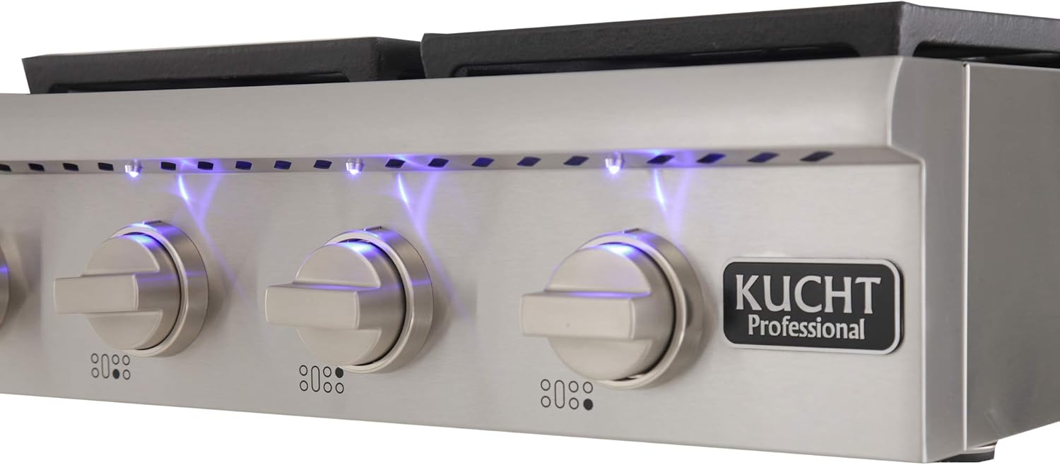 KUCHT Professional 48 in. Propane Gas Range-Top with Sealed Burners and Griddle in Stainless Steel with Classic Silver Knobs