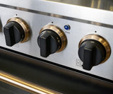 KUCHT Professional 48 in. 6.7 cu. ft. Dual Fuel Range for Propane Gas with Sealed Burners, Griddle/Grill and Two Ovens - One Convection - in Stainless Steel with Gold Handle, Rings and Knobs.