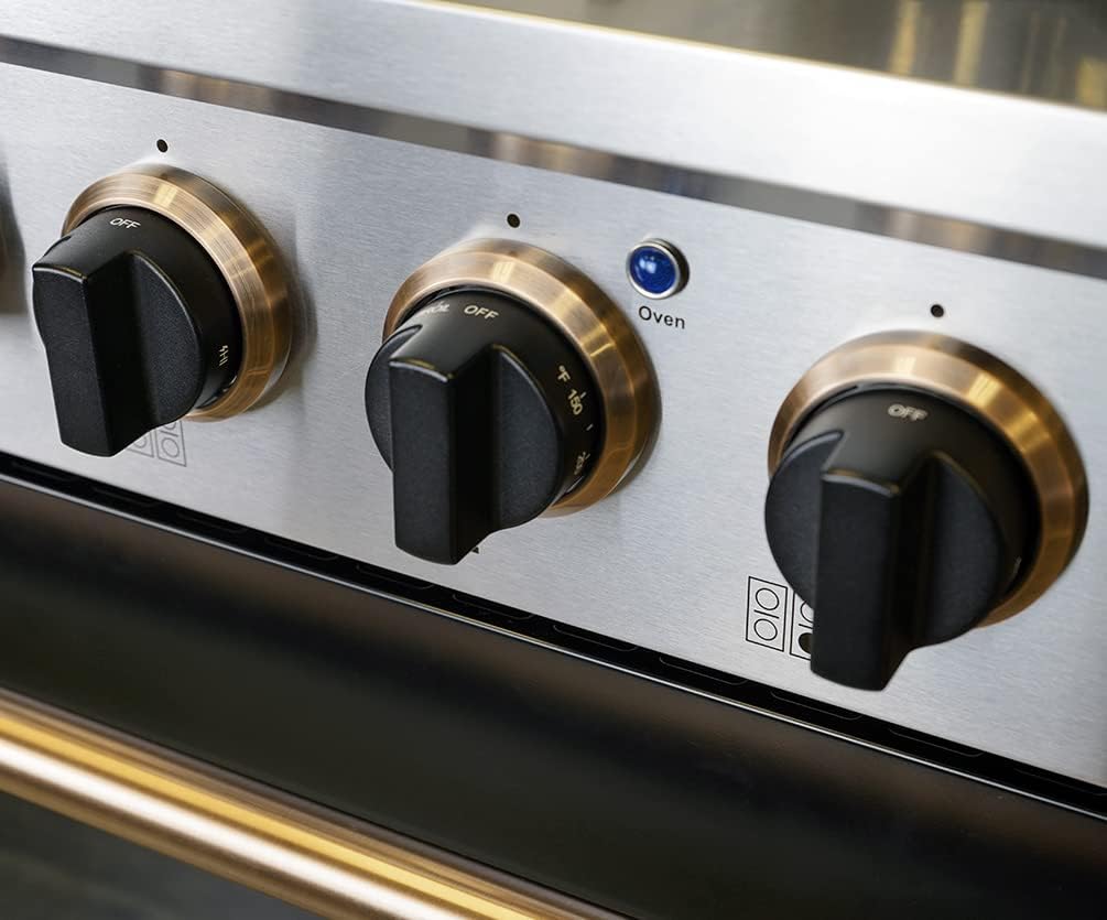 KUCHT Professional 48 in. 6.7 cu. ft. Dual Fuel Range for Propane Gas with Sealed Burners, Griddle/Grill and Two Ovens - One Convection - in Stainless Steel with Gold Handle, Rings and Knobs.