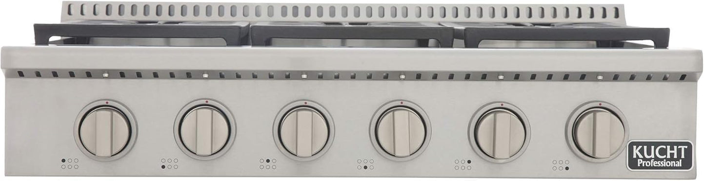 KUCHT Professional 36 in. Propane Gas Range-Top with Sealed Burners in Stainless Steel with Classic Silver Knobs