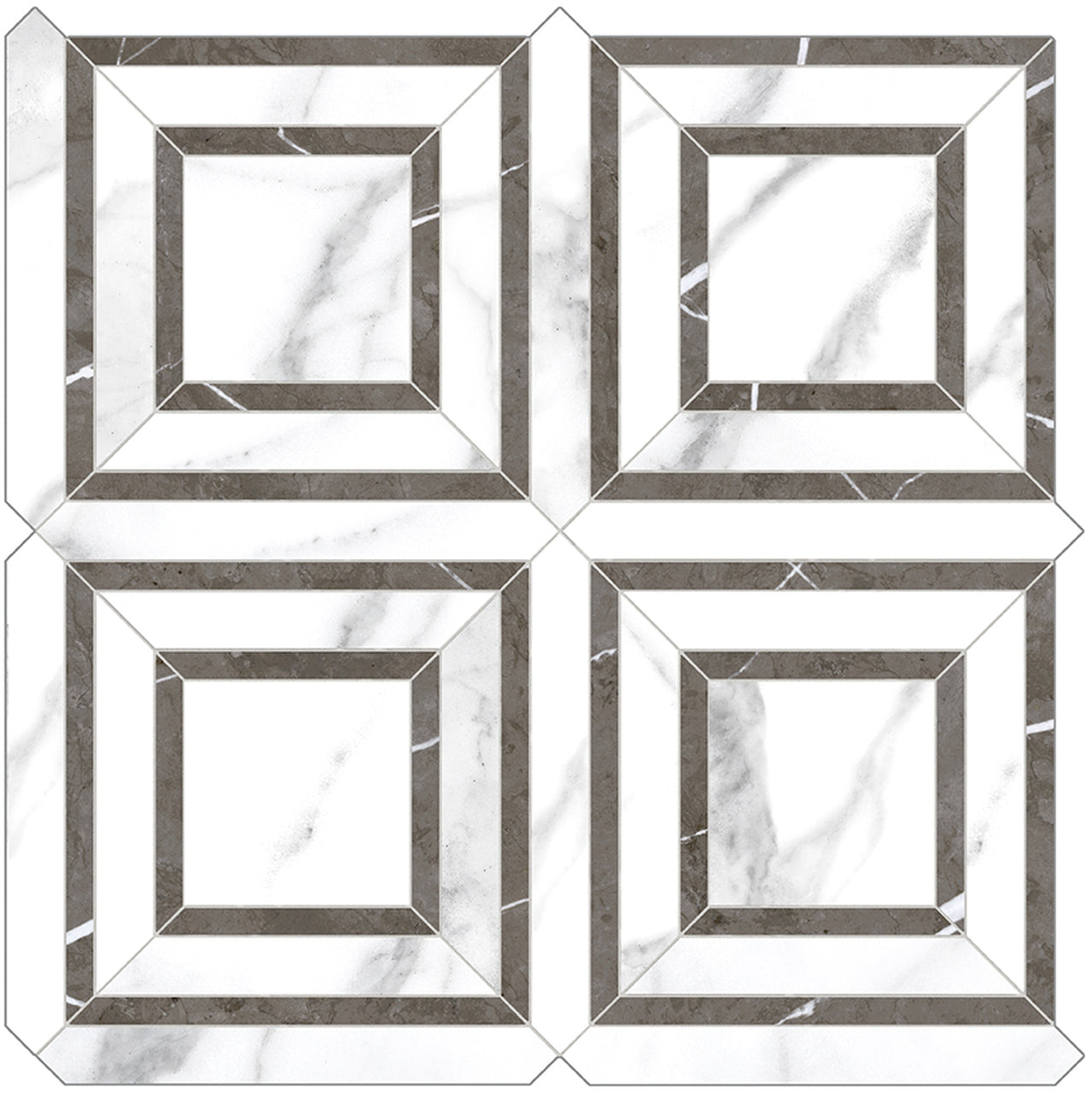 Piazza Mayfair Statuario Polished Glazed Porcelain Mosaic