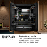 ZLINE Autograph Edition 60 in. 32.2 cu. ft. Panel Ready French Door Built-In Bottom Freezer Refrigerator with Water Dispenser and Ice Maker with Graphite Gray Interior and Matte Black Accents (GRBIVZ-60-MB)