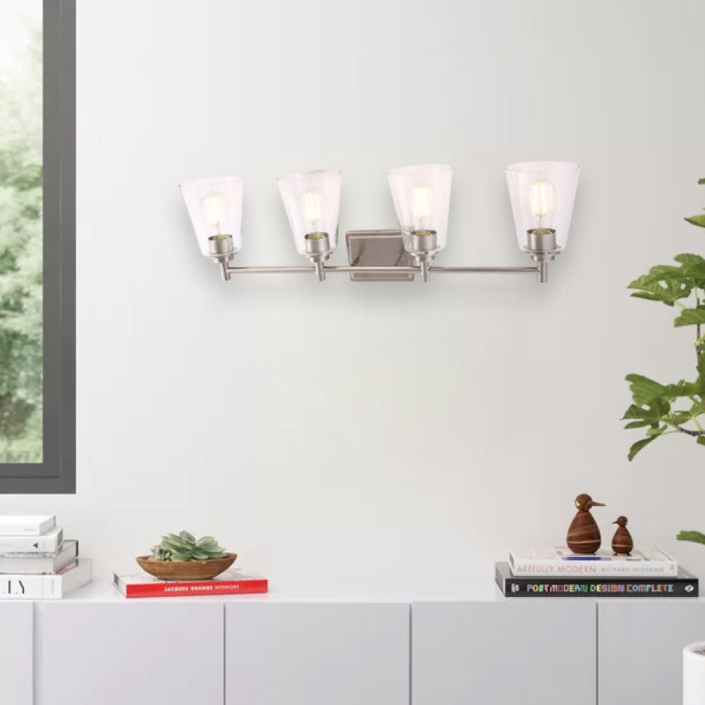 Flared Shape Bathroom Light Fixtures with Clear Glass Shade, E26 Base, UL Listed for Damp Location, Wall Mount, Bathroom Vanity Lighting