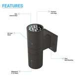 LED Up & Down Lights Outdoor Wall Light, Cylinder Outdoor Sconces, 2x36W, AC100- 277V, Double Side Light (Avail Color - Red, Green, Blue)