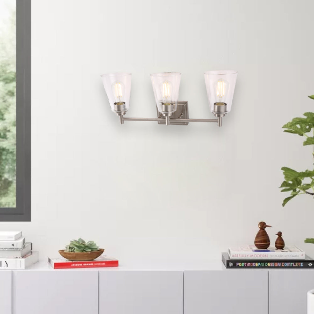 Flared Shape Bathroom Light Fixtures with Clear Glass Shade, E26 Base, UL Listed for Damp Location, Wall Mount, Bathroom Vanity Lighting