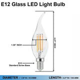 6W Filament LED Bulb, 2700K, 500LM, 120V/60Hz, 4-filament, E12, Candelabra Light Bulbs, Dimmable, Clear - D1.38"*4.27"H