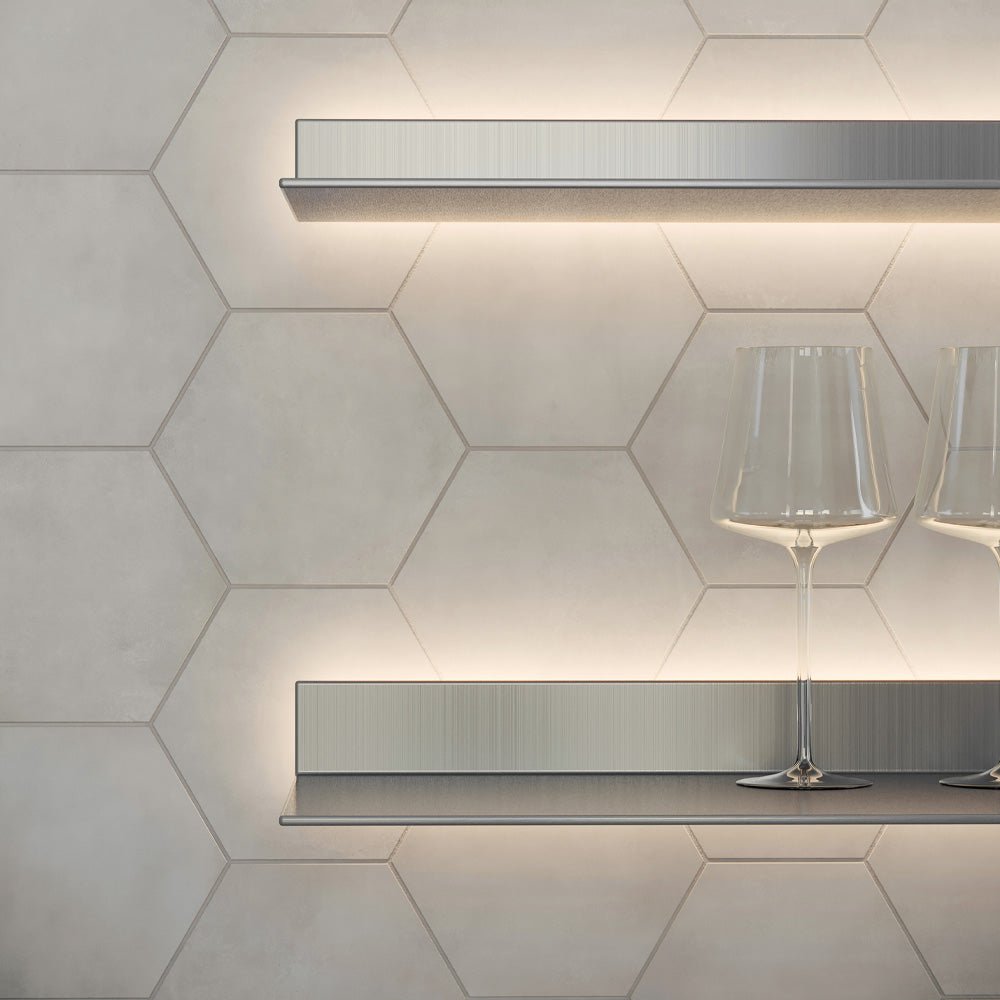 7 in. Form Ice Hexagon Matte Pressed Glazed Porcelain Tile