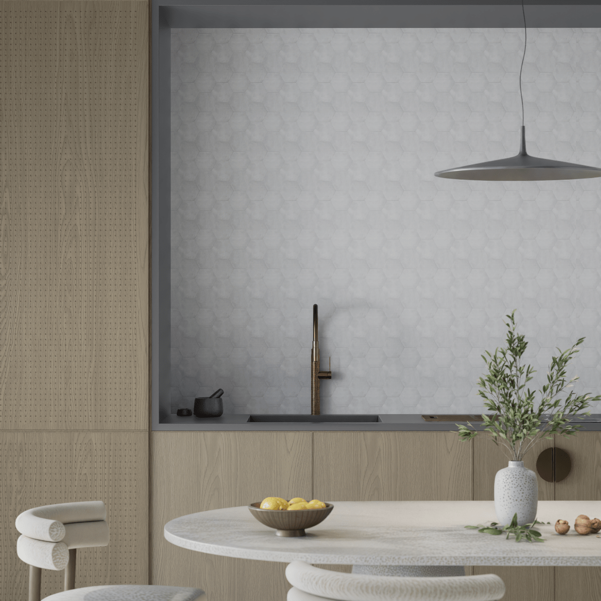 7 in. Form Ice Hexagon Matte Pressed Glazed Porcelain Tile