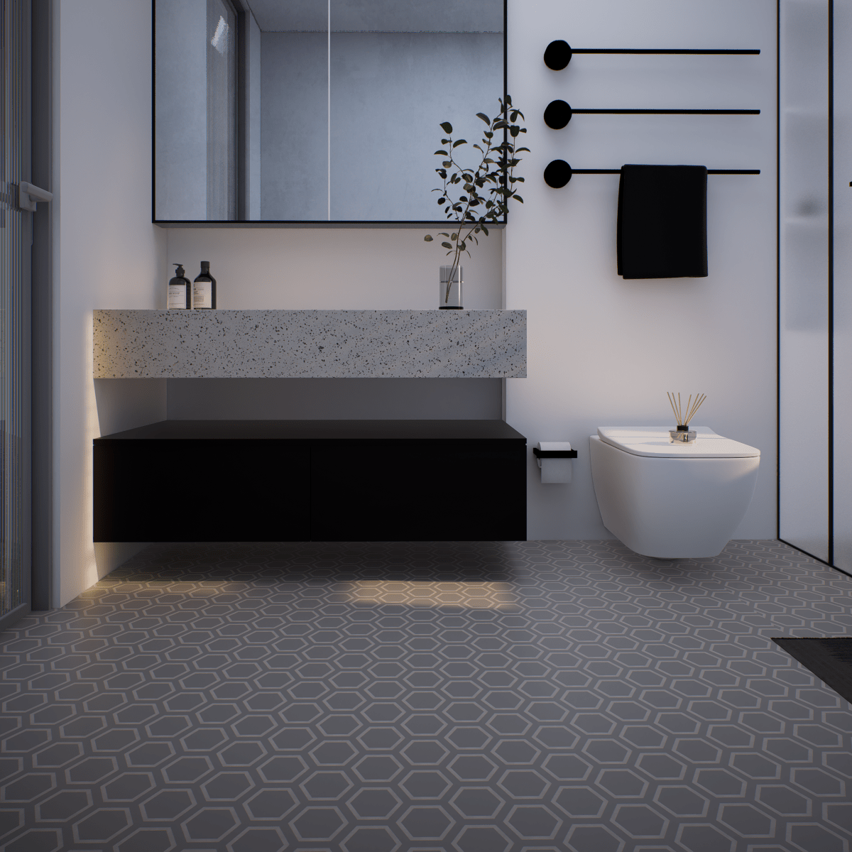 7 in. Form Tide Hexagon Frame Matte Pressed Glazed Porcelain Tile