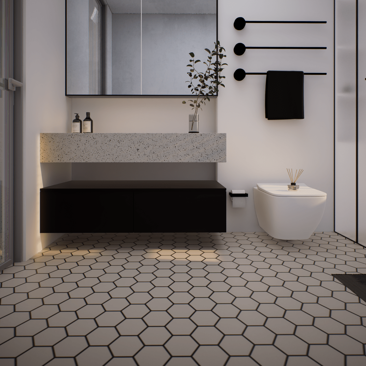 7 In Hexagon Form Sand Matte Pressed Glazed Porcelain
