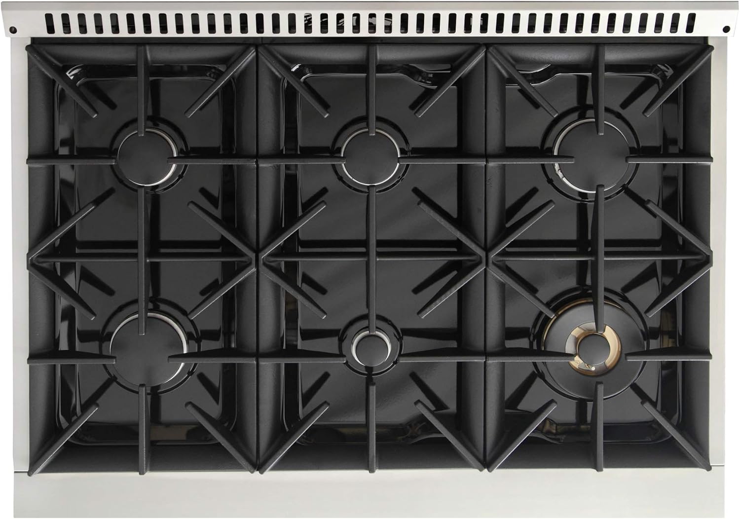 KUCHT Professional 36 in. 5.2 cu. ft. Dual Fuel Range for Propane Gas with Sealed Burners and Convection Oven in Stainless Steel with Gold Handle, Rings and Knobs.