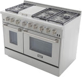 KUCHT Professional 48 in. 6.7 cu. ft. Dual Fuel Range for Propane Gas with Sealed Burners, Griddle and Convection Oven in Stainless Steel with Classic Silver Knobs