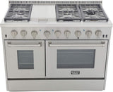 KUCHT Professional 48 in. 6.7 cu. ft. Dual Fuel Range for Propane Gas with Sealed Burners, Griddle and Convection Oven in Stainless Steel with Classic Silver Knobs