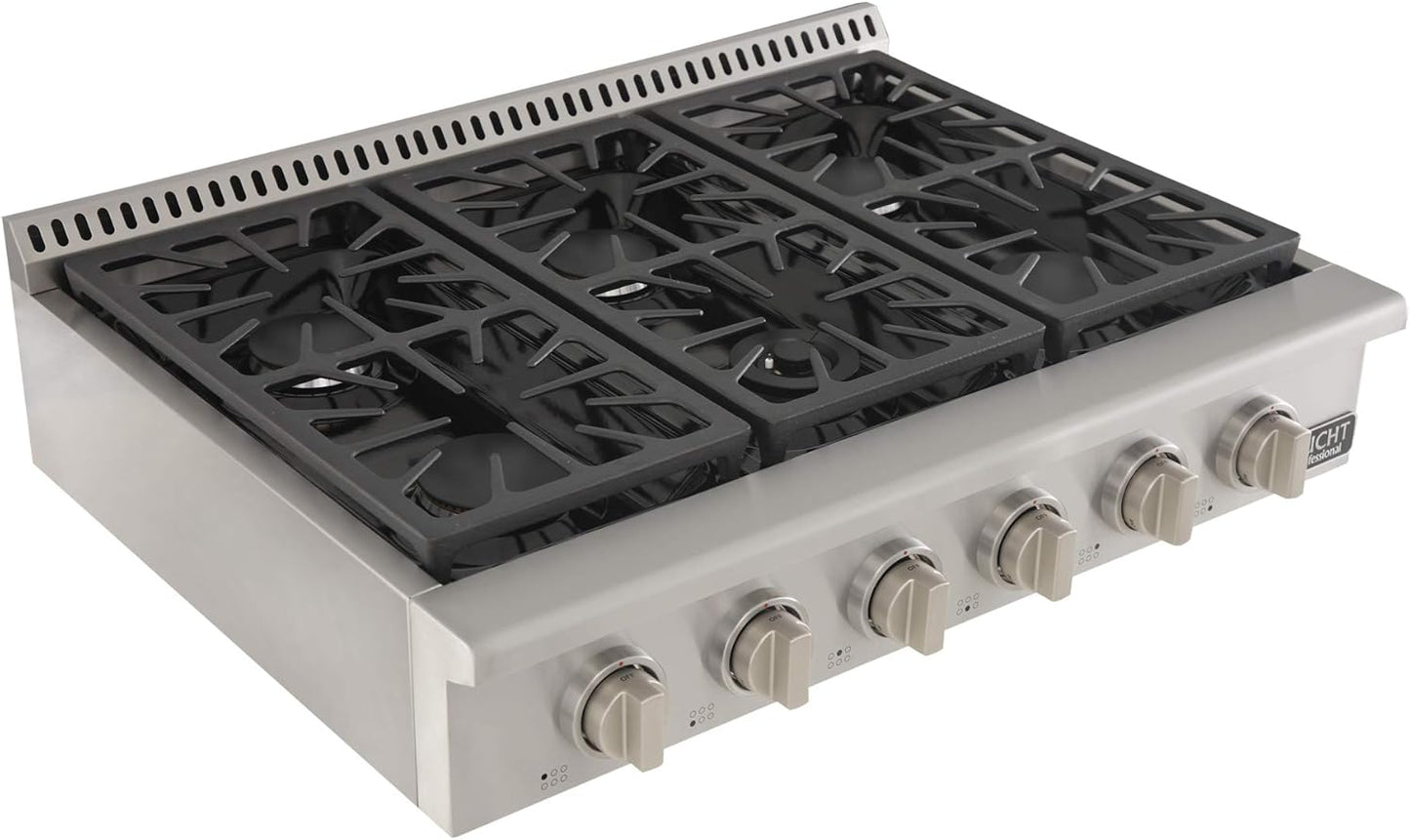 KUCHT Professional 36 in. Propane Gas Range-Top with Sealed Burners in Stainless Steel with Classic Silver Knobs