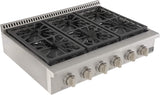 KUCHT Professional 36 in. Natural Gas Range-Top with Sealed Burners in Stainless Steel with Classic Silver Knobs