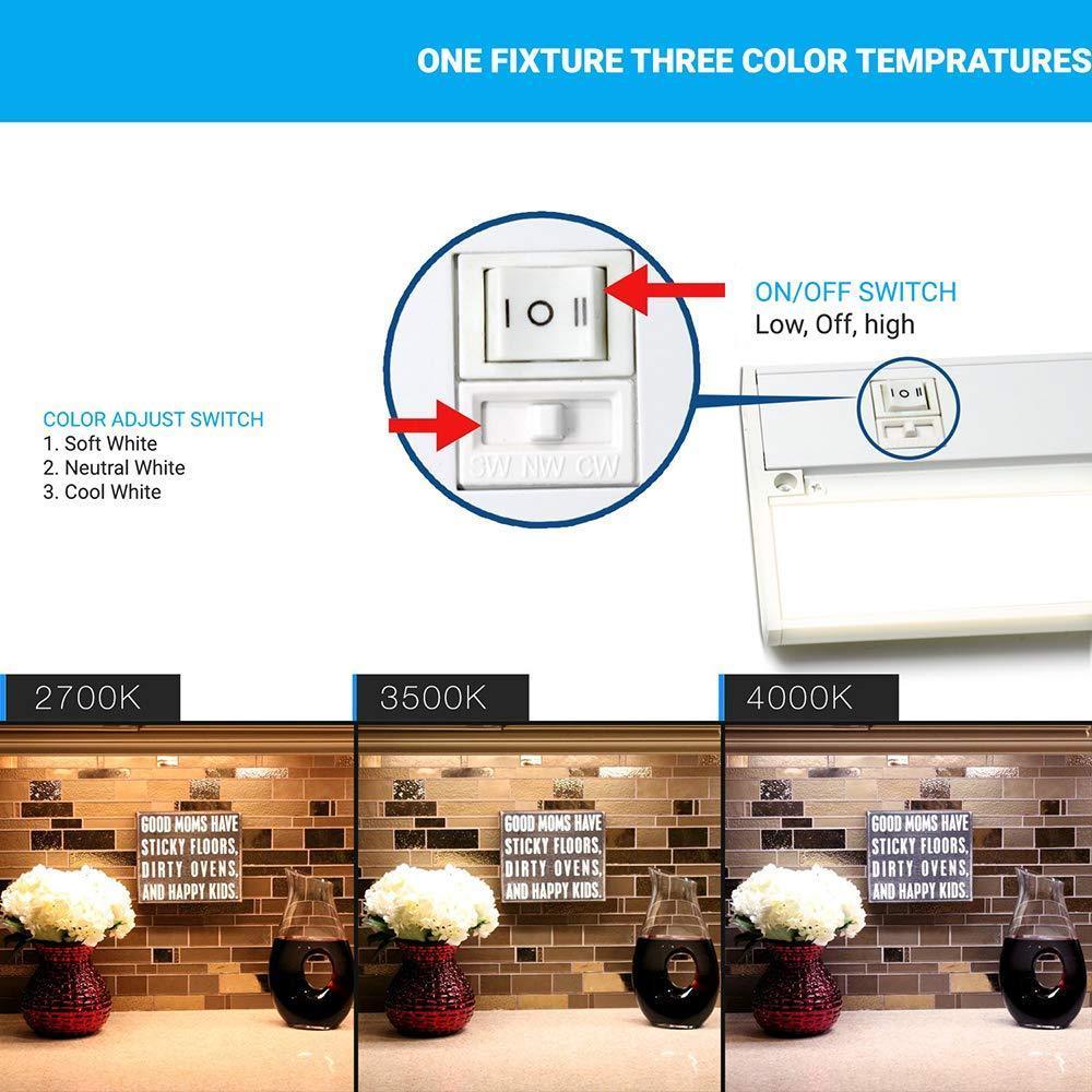 Under Cabinet LED Lighting, Dimmable, CRI90, White Finished, Direct Plug-in, Linkable, Color Changeable (3000K/4000K/5000K) Under Counter Lights for Kitchen, Desk, Workspace