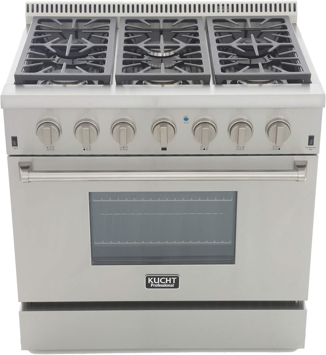 KUCHT Professional 36 in. 5.2 cu. ft. Propane Gas Range with Sealed Burners and Convection Oven in Stainless Steel with Classic Silver Knobs