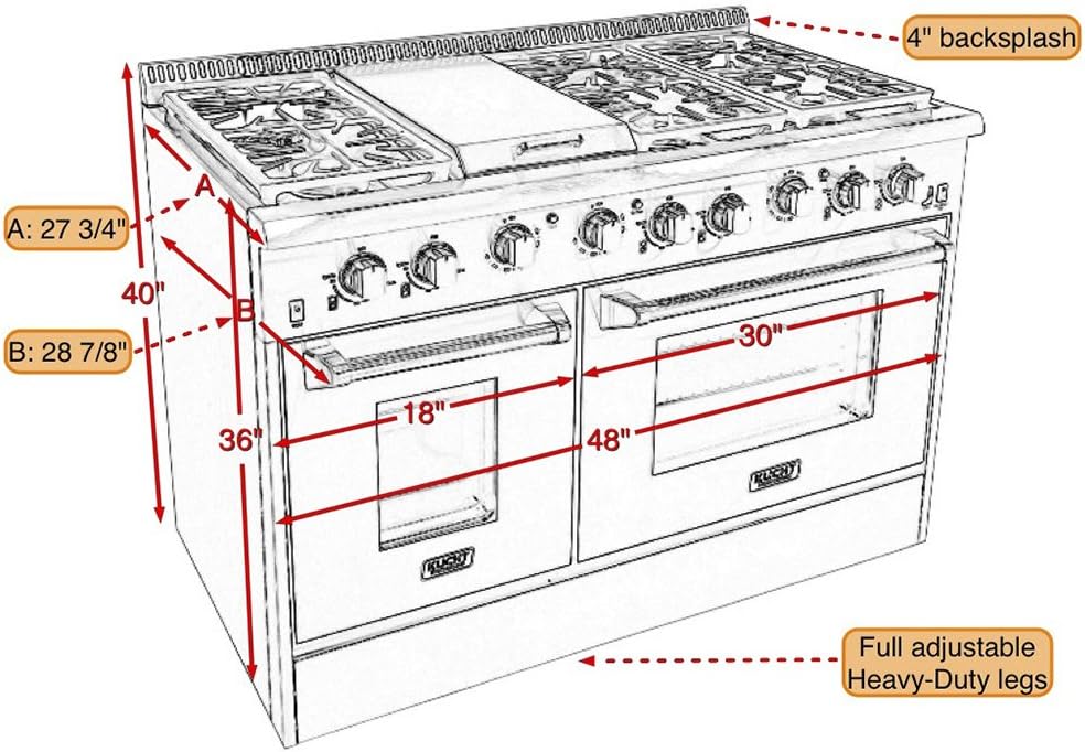 KUCHT Professional 48 in. 6.7 cu. ft. Dual Fuel Range for Propane Gas with Sealed Burners, Griddle and Convection Oven in Stainless Steel with Classic Silver Knobs