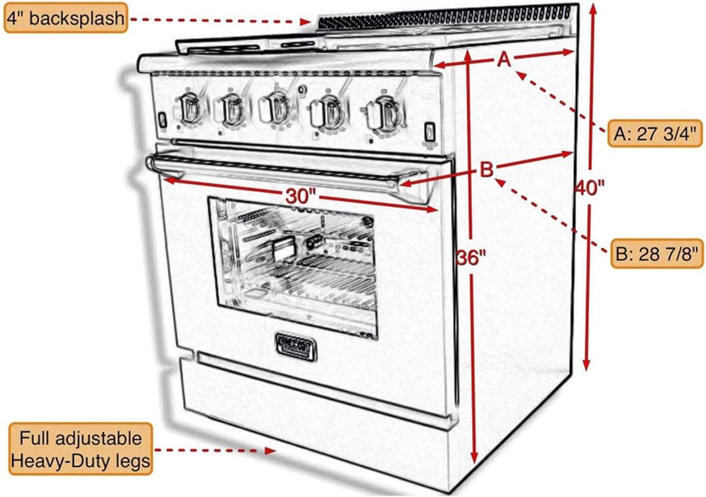 KUCHT Professional 30 in. 4.2 cu. ft. Dual Fuel Range for Natural Gas with Sealed Burners and Convection Oven in Stainless Steel with Classic Silver Knobs